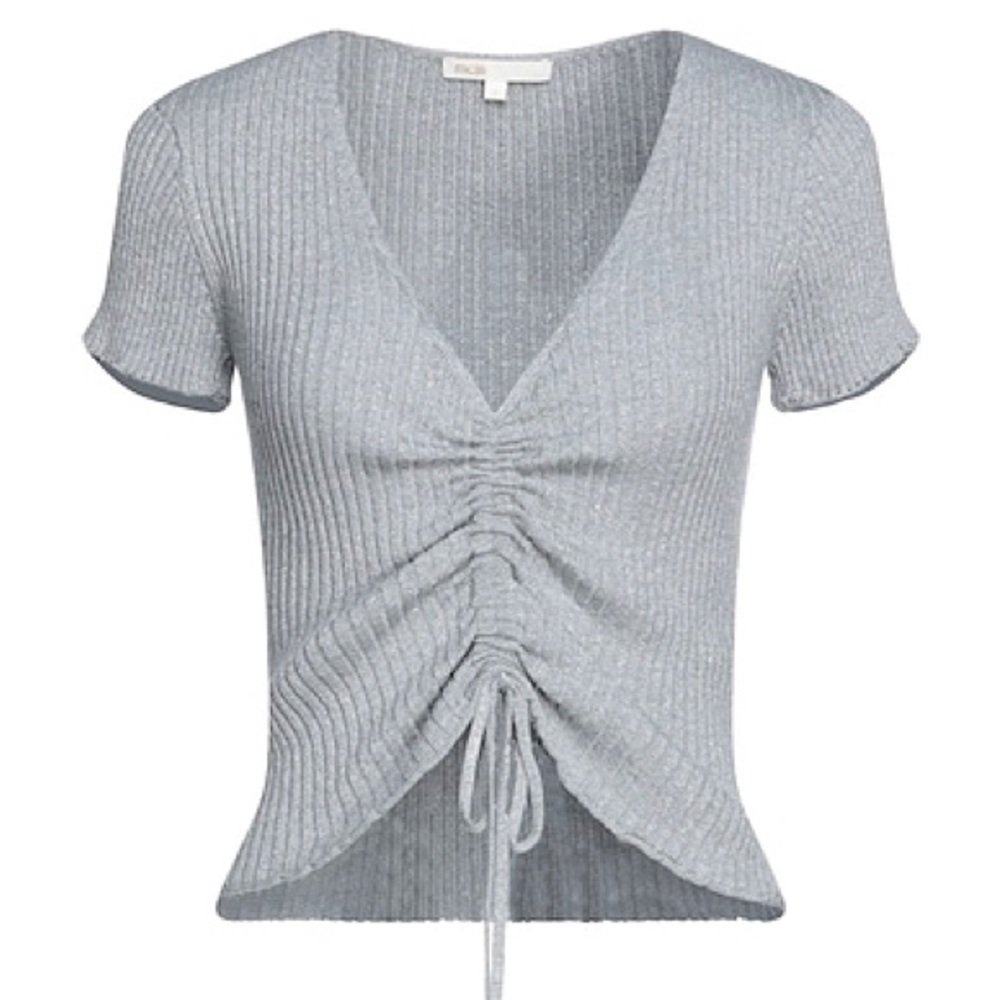Maje silver metallic ribbed-knit v neck sweater
